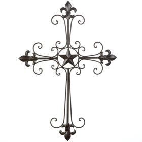 Accent Plus Wrought Iron Fleur de Lis Scrolled Wall Cross