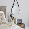 Accent Plus Round Hanging Wall Mirror with Faux Leather Strap - White