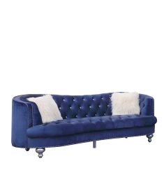 Afreen Button Tufted Sofa Finished with Velvet Fabric Upholstery in Blue