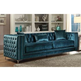 Gillian Sofa w/3 Pillows in Dark Teal Velvet 52790