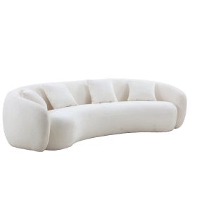 102'' 5-Seater Boucle Sofa Modern Sectional Half Moon Leisure Couch Curved Sofa Teddy Fleece Velet Beige