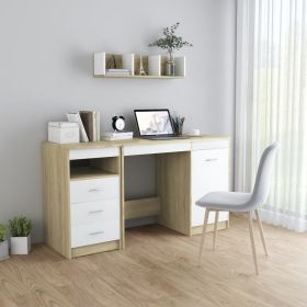 vidaXL Desk White and Sonoma Oak 55.1"x19.7"x29.9" Engineered Wood