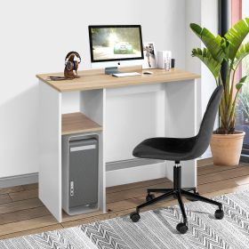 Full Wooden computer desk with 2 layers;  35.4" W x 18.9" D x 29.5" H;  Oak & White