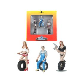 Andie, Derek and Michele Tire Brigade 3 piece Figurine Set 1/24 by Motorhead Miniatures