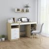 vidaXL Desk White and Sonoma Oak 55.1"x19.7"x29.9" Engineered Wood