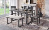 6-Pieces Family Furniture, Solid Wood Dining Room Set with Rectangular Table & 4 Chairs with Bench