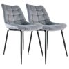 Elama 2 Piece Velvet Tufted Chair in Gray with Black Metal Legs