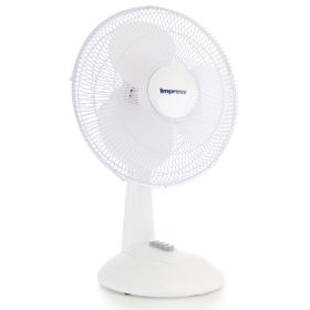 Impress 12 Inch 3 Speed Oscillating Table Fan in White