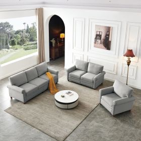 Linen Fabric Upholstery with Storage Sofa 1+2+3 Sectional (Color: Grey)