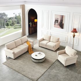 Linen Fabric Upholstery with Storage Sofa 1+2+3 Sectional (Color: Beige)