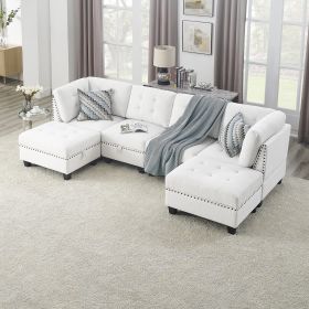 U shape Modular Sectional Sofa;  DIY Combination;  includes Two Single Chair ;  Two Corner and Two Ottoman (Color: Ivory)