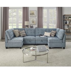 U shape Modular Sectional Sofa; DIY Combination; includes Four Single Chair and Two Corner (Color: Navy)