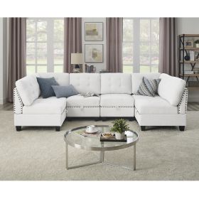 U shape Modular Sectional Sofa; DIY Combination; includes Four Single Chair and Two Corner (Color: Ivory)