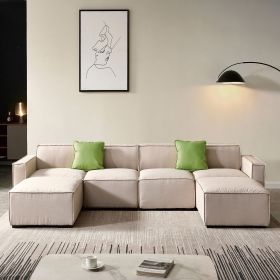 Modular U Shape Sectional Fabric Sofa (Color: Beige)