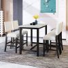 5 Piece Rustic Wooden Counter Height Dining Table Set with 4 Upholstered Chairs for Small Places;  Espresso+ Beige