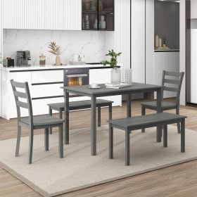 5-piece Wooden Dining Set;  Kitchen Table with 2 Dining Chairs and 2 Benches;  Farmhouse Rustic Style (Color: Gray)