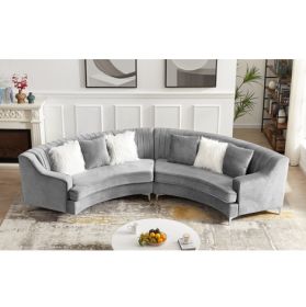 Velvet Curved Oversize Sofa for Living Room (Color: Dark Gray)