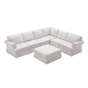 Fabric Upholstered Modular Sofa Collection; Modular Customizable ; Sectional Couch with removable Ottoman for Living Room (Color: Light beige)