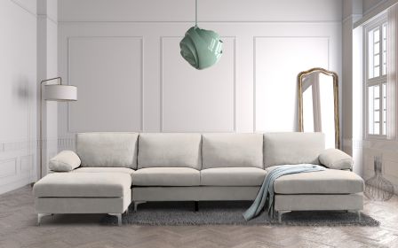 RELAX LOUNGE Convertible Sectional Sofa  Fabric (Color: Light grey)