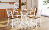 5-Piece Round Dining Table Set with Trestle Legs and 4 Cross Back Dining Chairs