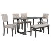 6-Piece Dining Table and Chair Set with Special-shaped Legs and Foam-covered Seat Backs&Cushions for Dining Room