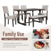 6-Piece Dining Table and Chair Set with Special-shaped Legs and Foam-covered Seat Backs&Cushions for Dining Room